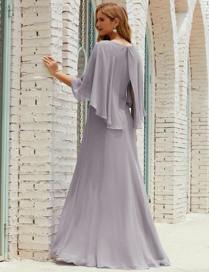 Vestido de dama de honor Sunnderly para mujer, de gasa, manga larga y cuello en V, vestido formal para boda o fiesta SY28018 