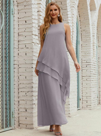 Chiffon Langes Plus Size Kleider für die Brautmutter Formales Brautjungfern-Abschlussballkleid SY28019 