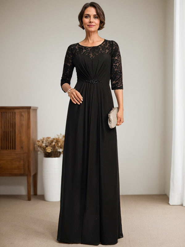 Vestido de gasa con encaje, ilusión, corte A, largo hasta el suelo, para madre de la novia, con volantes y cuentas