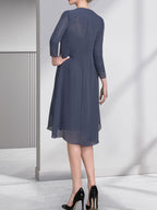 Vestido de gasa para madre de la novia con escote corazón, largo hasta la rodilla, con apliques de cuentas, encaje y lentejuelas plisado.
