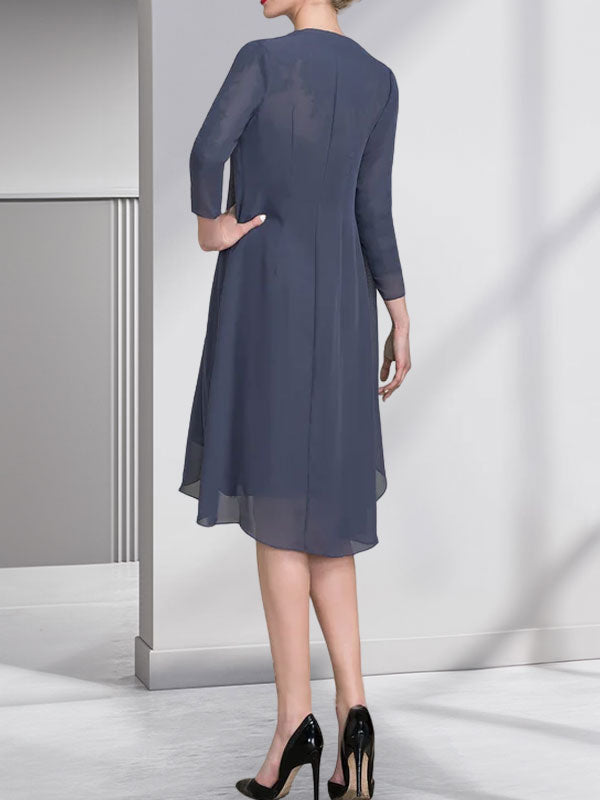 Vestido de gasa para madre de la novia con escote corazón, largo hasta la rodilla, con apliques de cuentas, encaje y lentejuelas plisado.