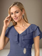 Vestido de gasa fruncido con escote en V y corte A de Stormy