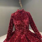 Burgunderrotes Ballkleid mit Pailletten und langen Ärmeln, Quinceanera-Kleider Y4442