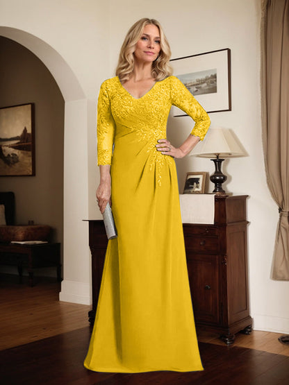Etui-/Säulen-Kleid mit V-Ausschnitt, bodenlangem Illusion-Spitzen-Chiffon und plissierten Pailletten 