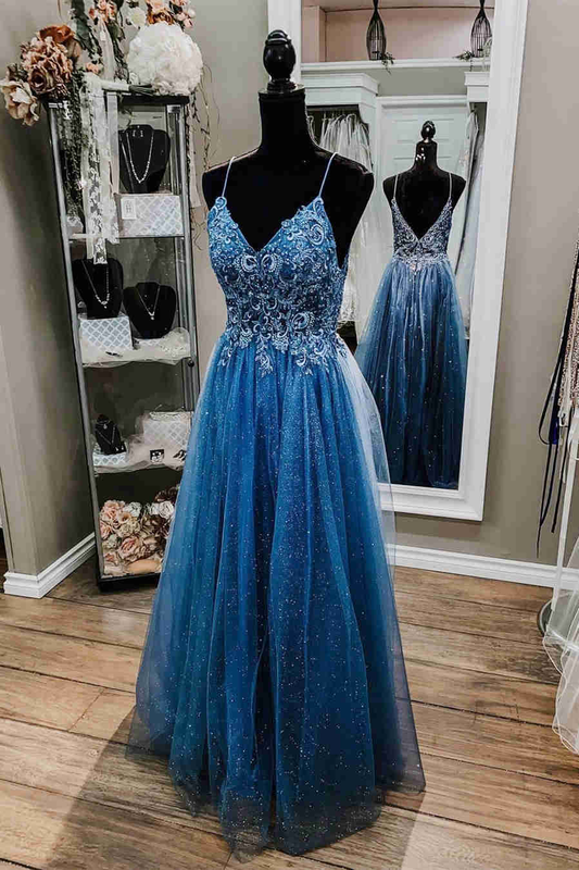 Glitzernde Träger mit Perlen in Blau, formelles Ballkleid, schickes Abendkleid Y1811