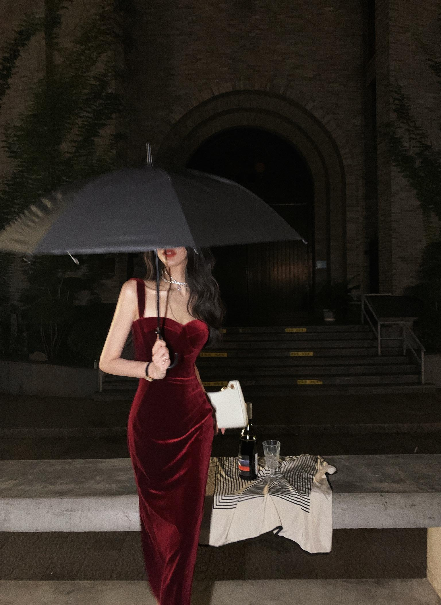 Vestido de terciopelo vintage sin mangas para mujer, vestido ajustado sexy con tirantes finos, elegante vestido de noche Y1654