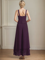 Vestido de madre de la novia de gasa con encaje y lentejuelas, largo hasta los tobillos, con mono/pantalón separado
