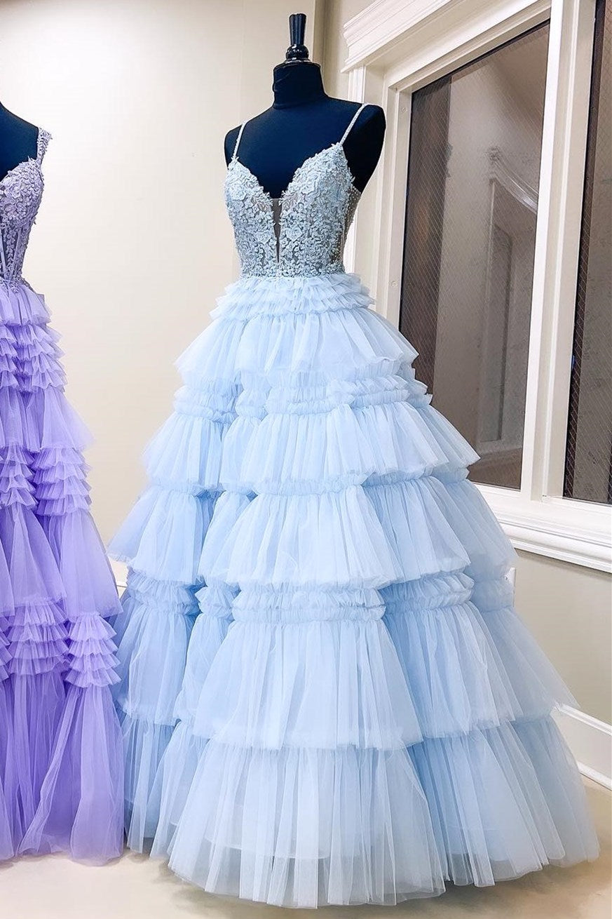 Hadlee | Schwarzes Ballkleid mit Spaghettiträgern und Rüschen und Perlenbesatz