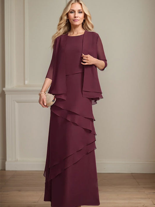 Etui-Linie U-Ausschnitt Bodenlang Chiffon Brautmutterkleid