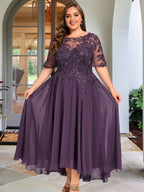 Vestido de madre de la novia de gasa asimétrica con encaje, ilusión, corte A y lentejuelas