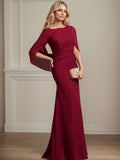 Vestido de madre de la novia de gasa con escote barco, corte trompeta/sirena, largo hasta el suelo, con pliegues