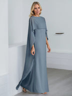 Vestido de gasa para madre de la novia, largo hasta el suelo, con escote redondo y volantes en cascada