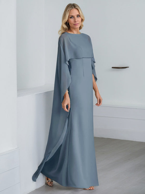 Vestido de gasa para madre de la novia, largo hasta el suelo, con escote redondo y volantes en cascada