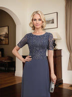 Vestido de gasa con encaje y lentejuelas para madre de la novia, corte A, largo hasta el suelo