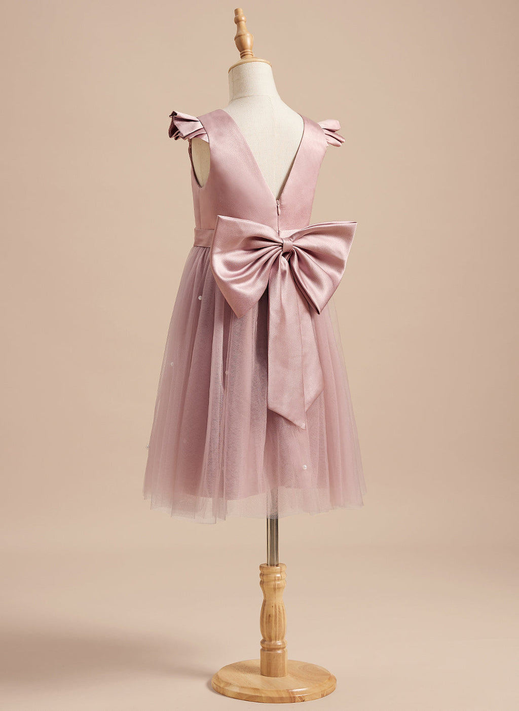 A-Linie Satin Tüll Knielanges Altrosa Kleid (2003227179) 