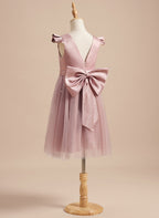 A-Linie Satin Tüll Knielanges Altrosa Kleid (2003227179) 