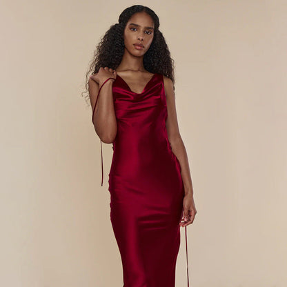Women Clothing Cocktail Evening Dress Sling Swing Collar Dress Sexy Sexy Backless Lace Up Maxi Dress