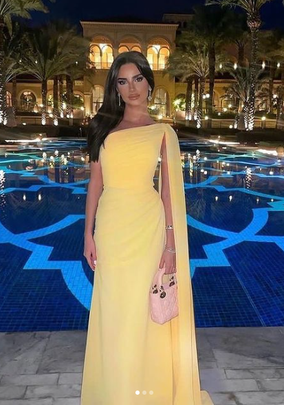 Elegante vestido de fiesta largo de gasa con un solo hombro, vestido de noche amarillo Y7524