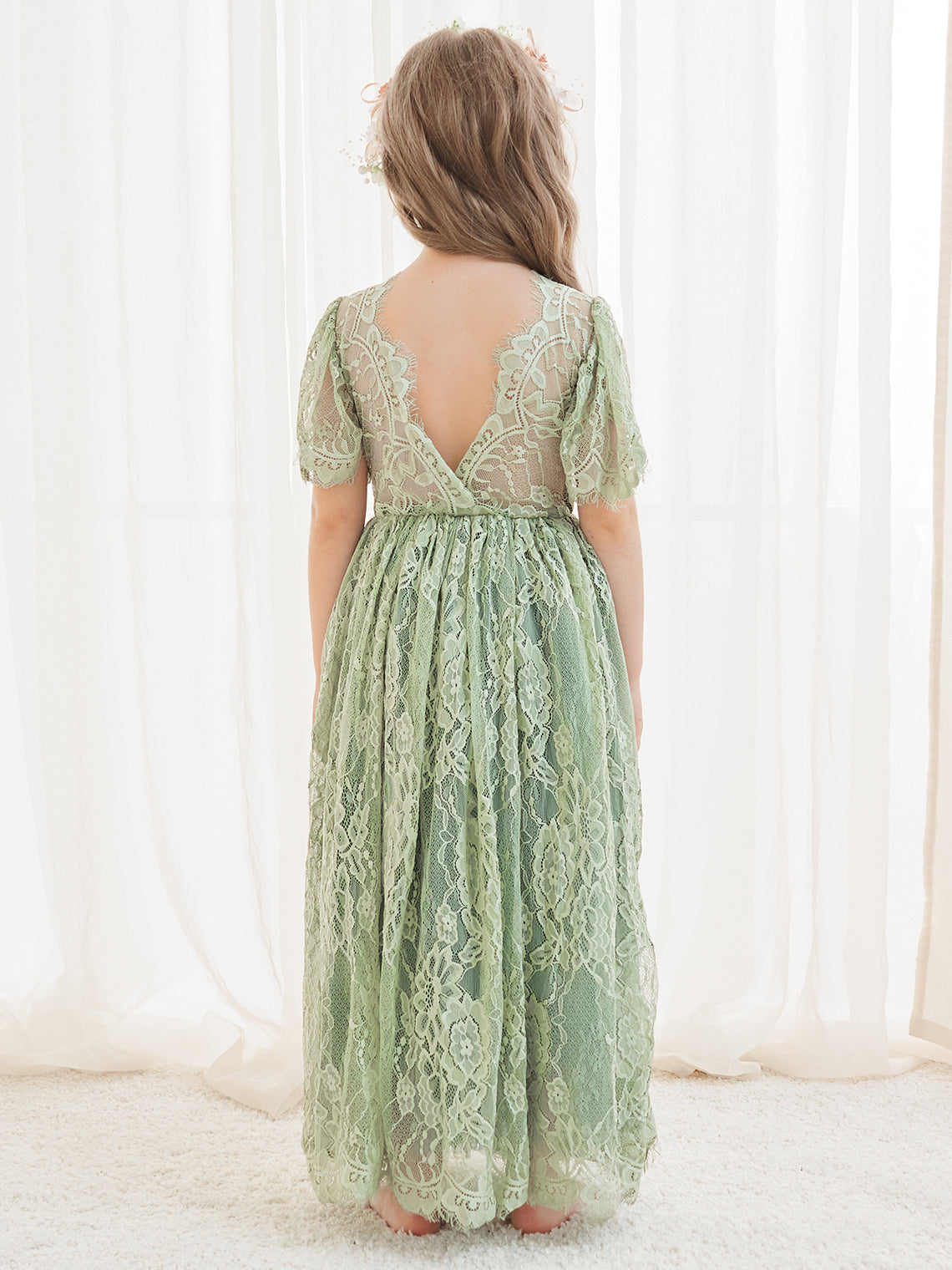 A-line Lace Ankle-length Ivory Boho Flower Girl Dress