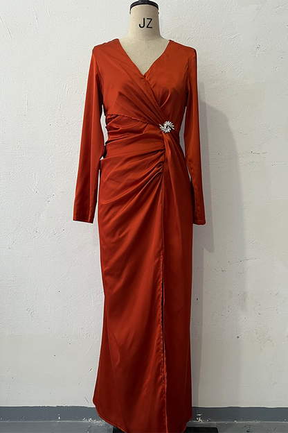 Prom Elegant Hollow Out Slit Ruched V Neck Evening Dresses(4 Colors)