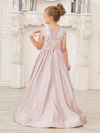 A-Linie Spitze Satin Bodenlang Blumenmädchenkleid 