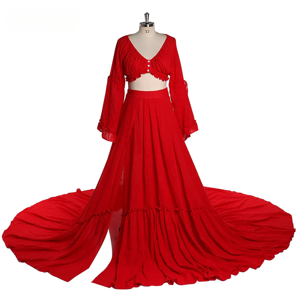 2 Pieces Gown V Neck Maternity Dresses for Photo Shoots Photography Dress Baby Shower Dress for Pregnant Woman SY211008