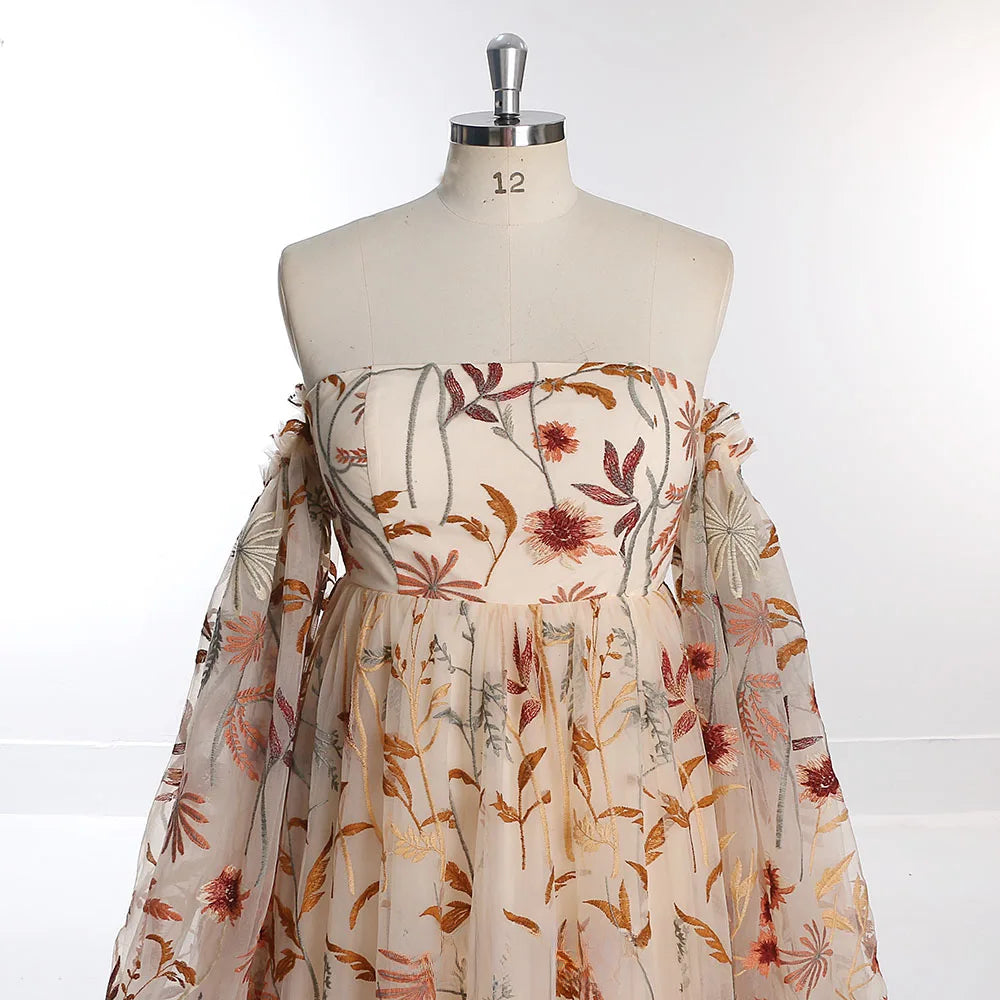 Floral Off Shoulder Embroidery Lace Dress Maternity Dresses for Photo Shoot Side Slit Pregnancy Shooting Dress Sunnderly SY230320