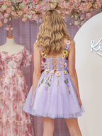 Quinta | A-Linien-Heimkehrkleid aus Tüll mit 3D-Blumen