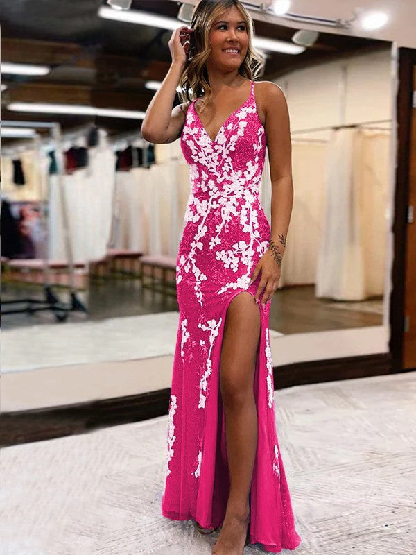 Ainhoa ​​| Glitzerndes blaues Meerjungfrau-Spitzen-Ballkleid mit Schlitz
