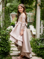 Vestido de niña de las flores asimétrico de satén con corte A