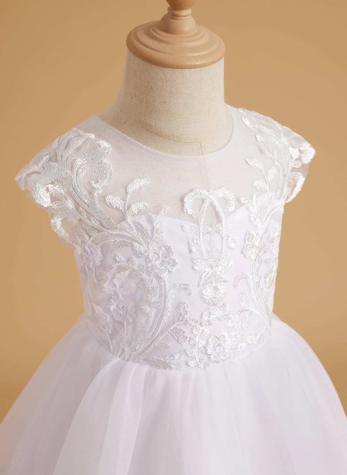 A-Linie Spitze Tüll Sweep Schleppe Rosa Blumenmädchenkleid 