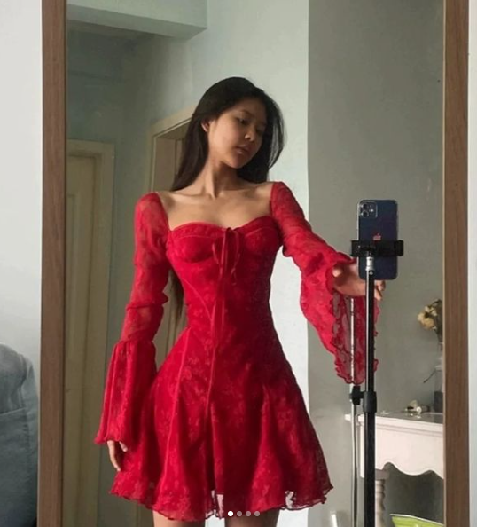 Sexy Rote Spitze Trompetenärmel Homecoming Kleid Partykleid Y7655