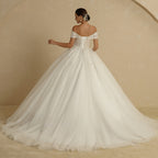 Ivory Beading Princess Wedding Dresses For Bride Off The Shoulder Sleeveless Women Glitter Ball Bridal Gown Robes-payinti