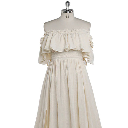 Off The Shoulder White Maternity Dresses for Photo Shoot Adjustable Waist Baby Shower Dress for Photoshoot