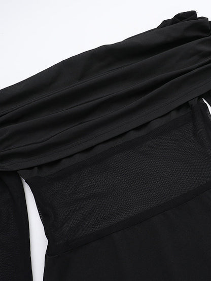 Long Sleeves Skinny Pleated See-Through Solid Color Split-Joint Off-The-Shoulder Evening Dresses Maxi Dresses