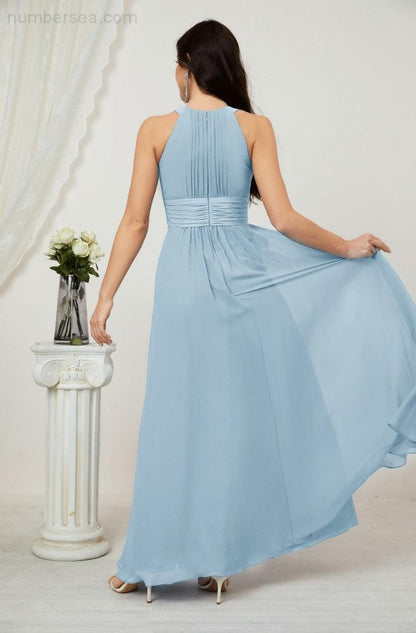Sunnderly Formal Party Gown Dress Chiffon Halter Long Sleeveless Bridesmaid Dresses SY2802