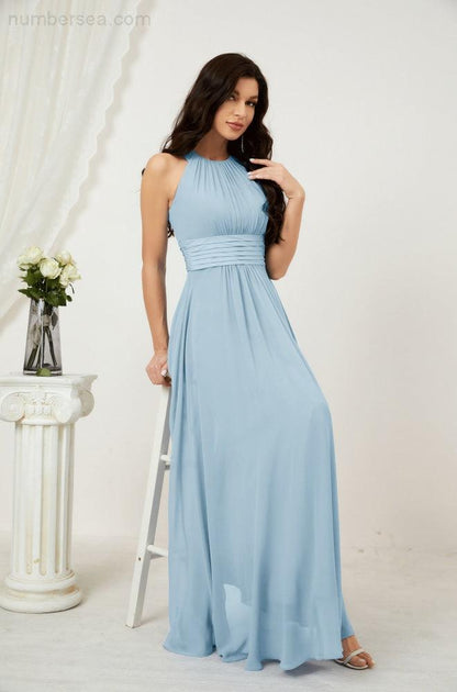 Sunnderly Formal Party Gown Dress Chiffon Halter Long Sleeveless Bridesmaid Dresses SY2802