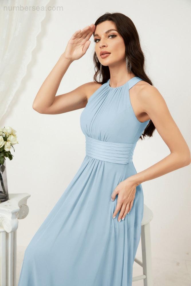 Vestido formal de fiesta Sunnderly de gasa con cuello halter, largo y sin mangas, para dama de honor SY2802 