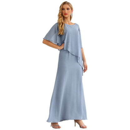 Sunnderly Chiffon Plus Size Mother of The Bride Dresses Formal Prom Gown Ruffle Cape