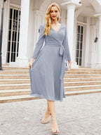 Vestido de dama de honor con escote en V y cinturón para madre de la novia, invitada de boda SY28031 