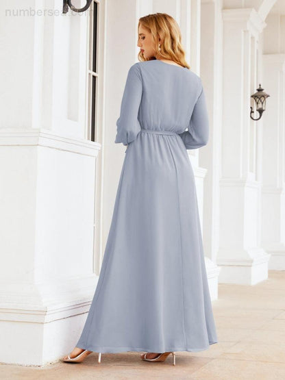 Sunnderly Women's Chiffon Bridesmaid Dress A line Long Sleeves Formal Evening Prom Gown for Wedding Guest SY28032