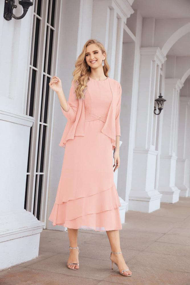 Vestido formal de fiesta Sunnderly de dos piezas, corte A, para madre de la novia, SY28072 