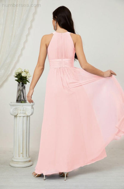 Sunnderly Formal Party Gown Dress Chiffon Halter Long Sleeveless Bridesmaid Dresses SY2802