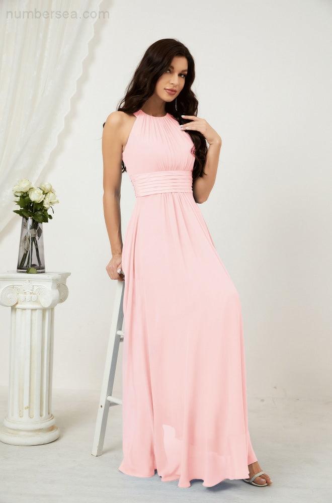 Sunnderly Formal Party Gown Dress Chiffon Halter Long Sleeveless Bridesmaid Dresses SY2802