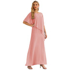 Sunnderly Chiffon-Kleid für die Brautmutter in Übergröße, formelles Ballkleid mit Rüschenumhang