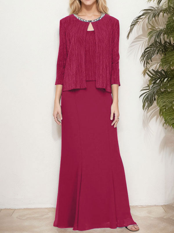 Vestido de dos piezas con efecto metálico y chaqueta