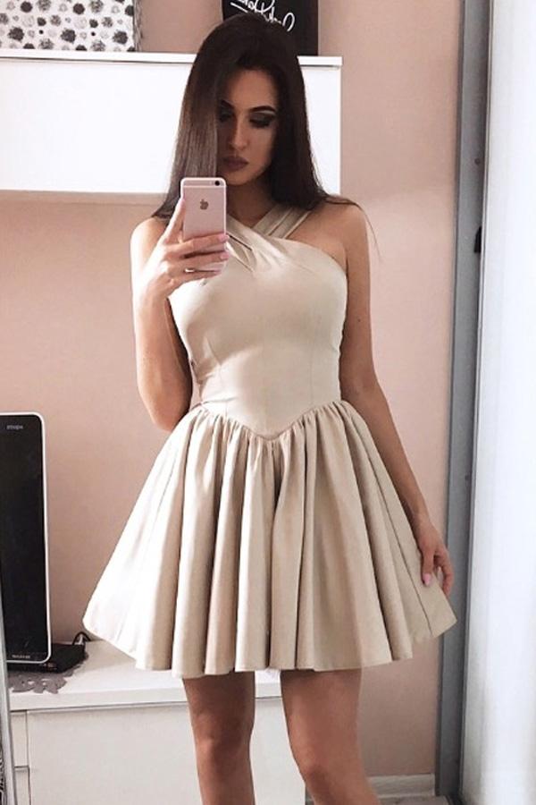 Simple Halter X Neck Strapless Homecoming Dresses, Evening Dress