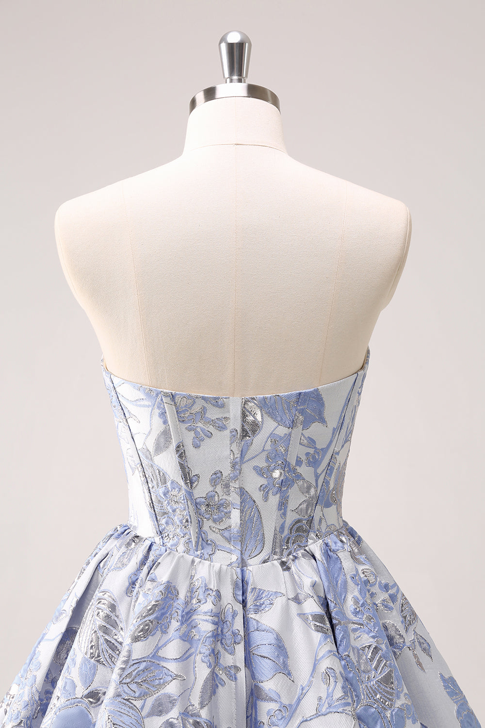 Vestido corto azul de fiesta con escote en forma de A, estampado de corazón, corsé y volantes