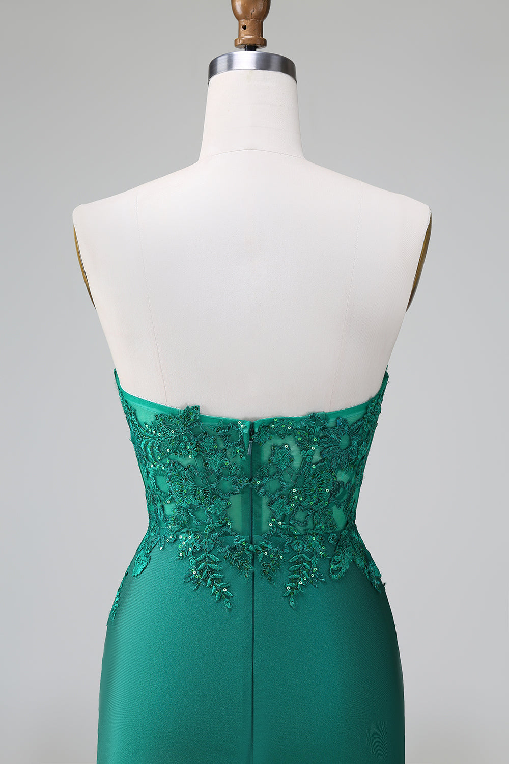 Vestido de fiesta corto, plisado, sin tirantes, ajustado, verde oscuro y elegante con cuentas
