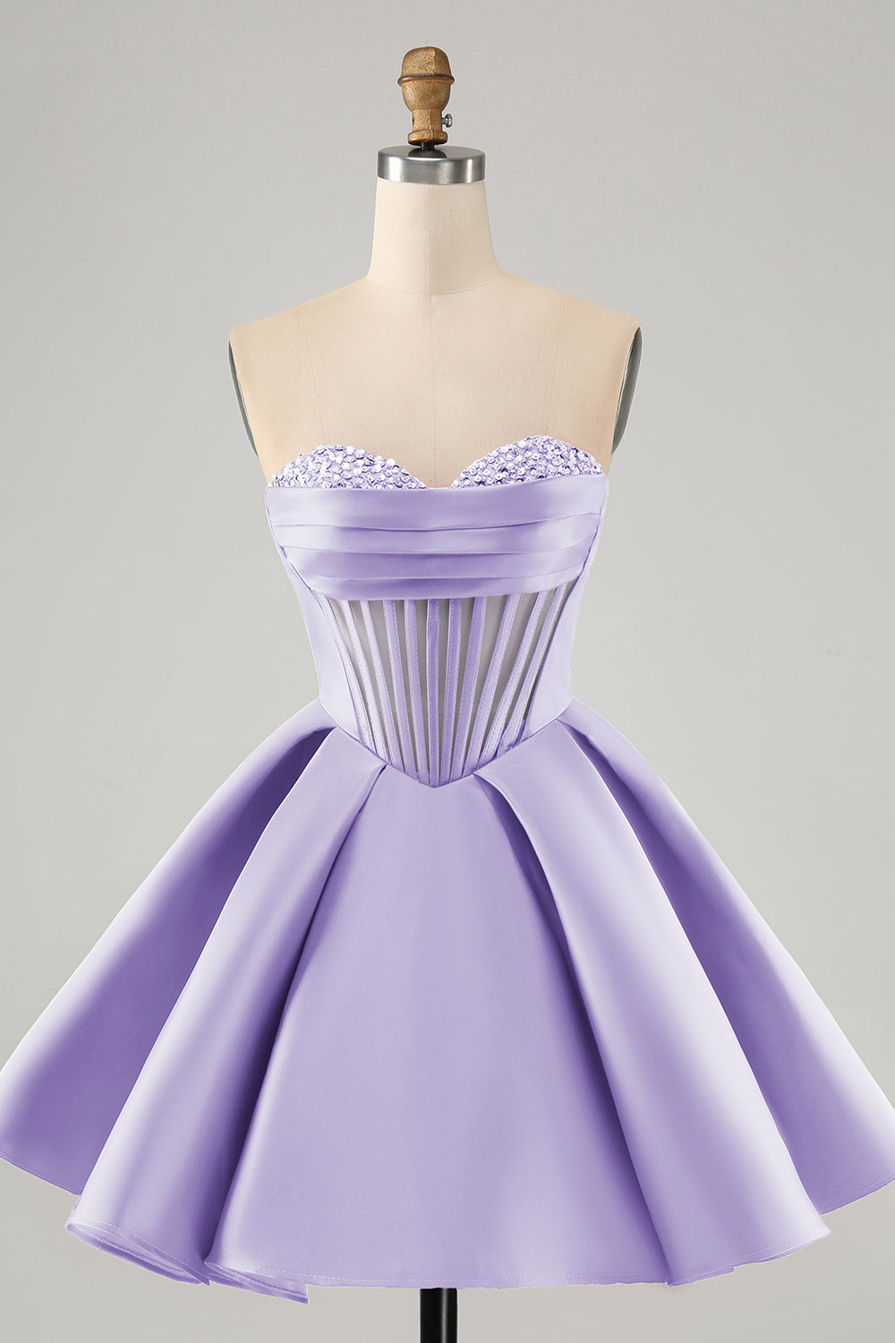Hermoso vestido de fiesta corto fucsia con escote en forma de A y corsé con cuentas